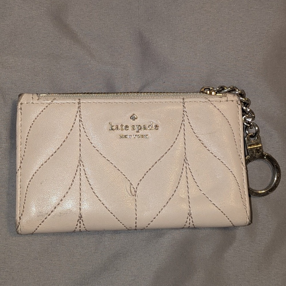 Kate Spade Briar Lane Quilted Mikey Leather Card Holder Keychain Cream Gold